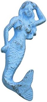 Decoração náutica artesanal Rússica Azul claro Mermaid Gancho 6 - Decoração de ferro fundido - Antique VI