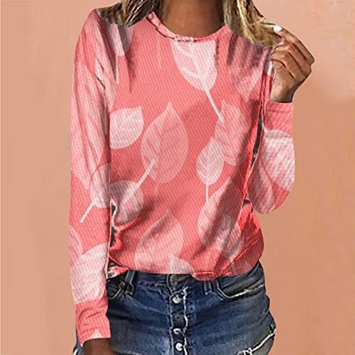 Camisas Florais Impresso Feminino Dia dos Namorados Mangas longas Sortos de camisetas Tops Crew pescoço Blouse solta para