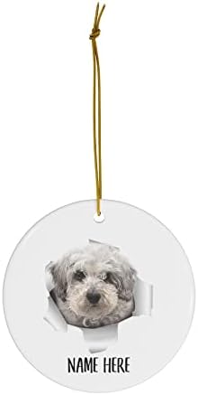 Nome personalizado branco de Schnoodle Branco Presentes 2023 Círculo de cerâmica da árvore de Natal