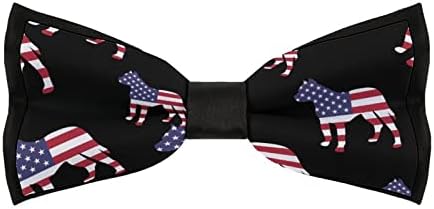 Forsjhsa patriótica Pitbull American Flag Men's Pré-amarrado laço de arco de gravata