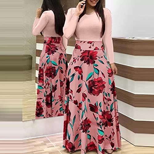 Vestido na altura do joelho para mulheres, feminino com manga longa estampa floral festas de férias de casamento solto maxi vestidos