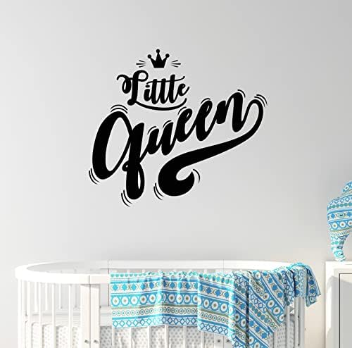 Decalque da parede de vinil Little Queen Words Crown Kids Girl Girl Saret Setes Mural Black