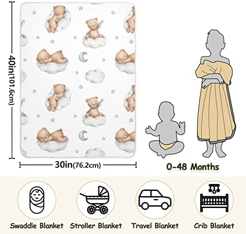 Clante de película Urso de pelúcia nuvens cobertor de algodão para bebês, recebendo cobertor, cobertor leve e macio