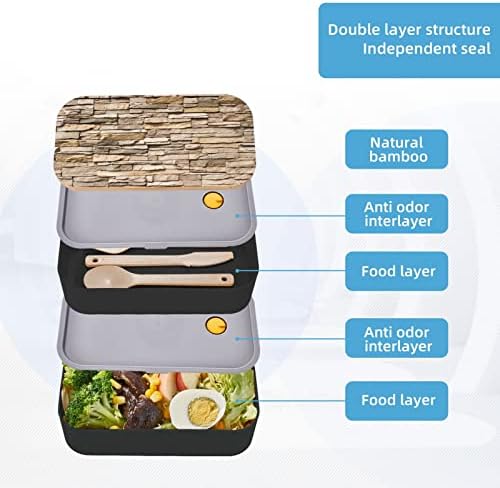 Caixa de bento de almoço de parede de tijolos rústicos com alça ajustável atualizada, recipiente de alimentos à prova