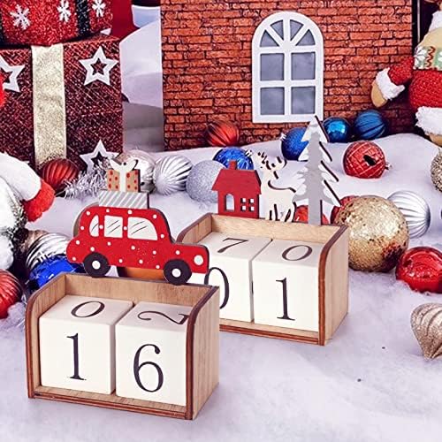1 Conjunto de recíprocos de madeira de madeira calendário calendário calendário de mesa de natal para a decoração de