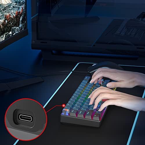 USSIXCHARE 60% Teclado de jogo mecânico 60% teclado RGB com teclado compacto com comutação vermelha para Windows Mac PS4/5 Xbox