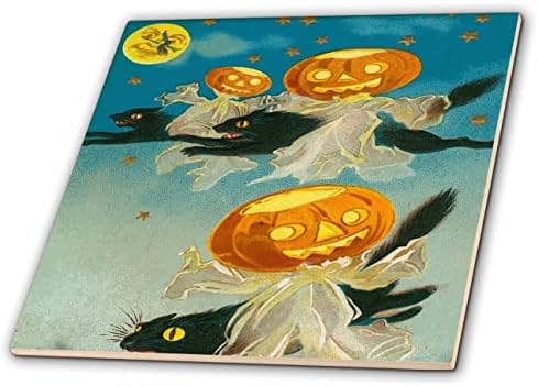 3drose um emocionante Halloween Flying Cats Vintage Art Vector - Tiles