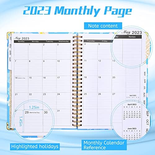 2023 Planner - Planejador Semanal e Mensal, janeiro a dezembro com 12 guias mensais, 6,3 '' × 8,4 '', contatos e senhas, papel grosso,
