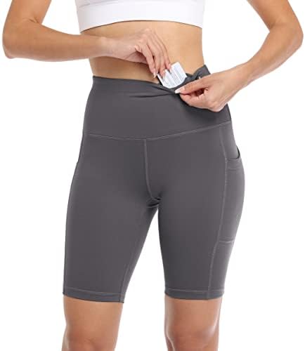 Linozo 3 pacote shorts de ioga para mulheres na cintura alta, feminino 8 Executando shorts de motoqueiros atléticos com