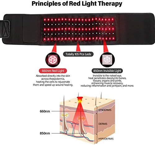 Cinto de terapia com luz vermelha, dispositivo de cinto de terapia infravermelha portátil para dor no corpo da cintura da cintura do alívio da inflamação, envoltório infravermelho com cronômetro para o ombro traseiro na cintura de pescoço spas interno