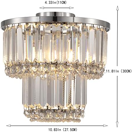 Lustre de cristal cromado de Mondaufie com lustre de closet de teto de montagem de duas camadas, lustre de armário de luz
