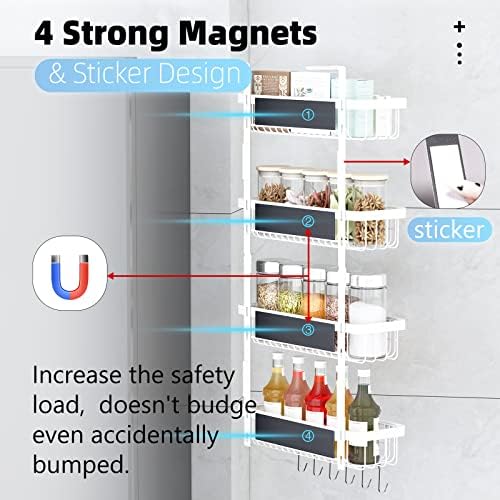 Rack de especiarias Warome, rack de especiarias magnéticas para geladeira, prateleira magnética de 4 camadas com organizador de tempero magnético e magnético super forte com ganchos de utilidade, organização de cozinha e gadgets de armazenamento