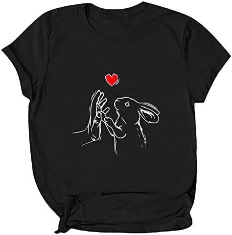 Camisetas de Páscoa impressa de coelho fofo para mulheres camisetas gráficas casuais soltas, camiseta de manga curta redonda