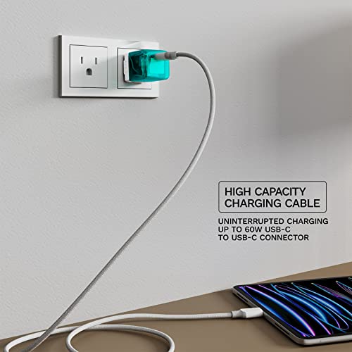 Combustível USB C a USB C Cabo 60W- 2M/6,5 pés - Nylon trançado o cabo de carregador USB tipo C com carga rápida para iPad mini