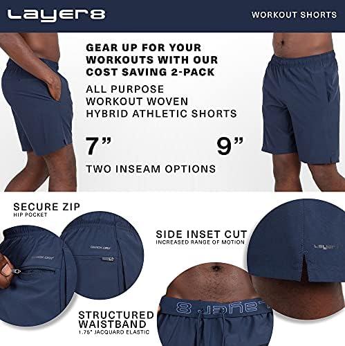 Camada 8 shorts masculinos Pacote dois todos os propósitos de 7 e 9 polegadas Treinamento atlético Treno
