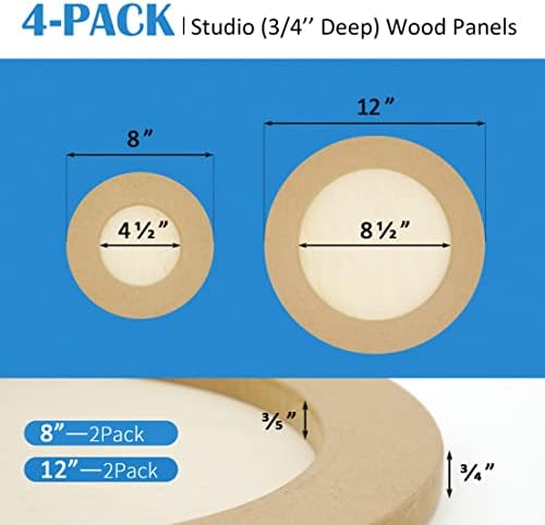 Kit de painéis de lona de madeira redonda inacabada, caindo em arte 4 pacote de 2 tamanhos 8 'e 12' Studio 3/4 '' Placas de berço