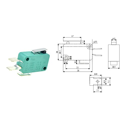 1PCS Micro Limit Switches 16A 250V/125V NO+NC+COM 6,3mm 3 pinos SPDT Micro -Switch Arc Roller Touch Touch Switch, alavanca