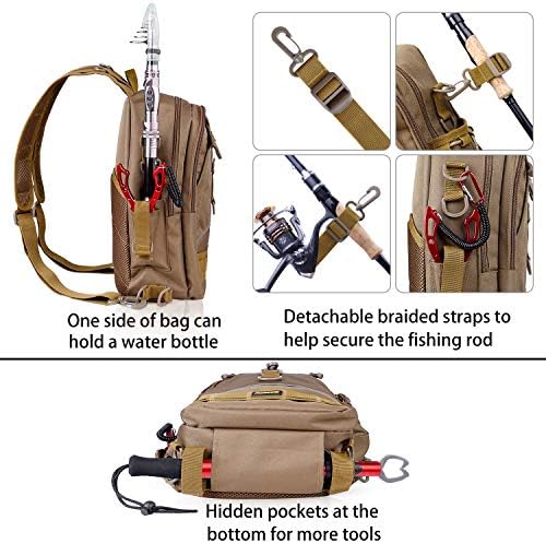Mochila de mochila de pesca mais inimiga, mochila de pesca resistente à água com suporte de haste, bolsa de pesca grande