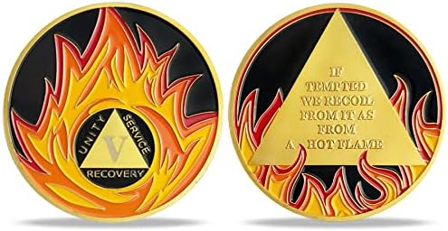 5 anos AA Sobriedade Coin Gold Flames Recovery Medallion Chip
