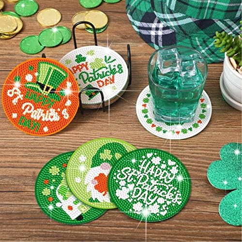 8 PCs St. Patrick's Patrick Diamond Coasts Coasters Diamond Art Coasters Diy Diamond Coasters Painting Kits Coasters para iniciantes adultos crianças decoração de mesa artesanato de arte artesanal de arte, estilo shamrock