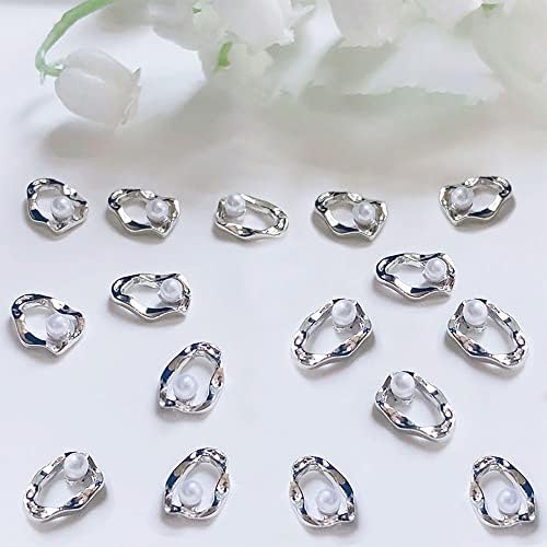 10pcs 3D Irregular Metal Frame Pearl unha Charms para unhas de acrílico, encharms de unhas de liga retro pérolas Hollow Out Metallic unhas Art Charms Nail Jewels for Unhew Art Punk Accessorias de unhas Mulheres suprimentos de unhas