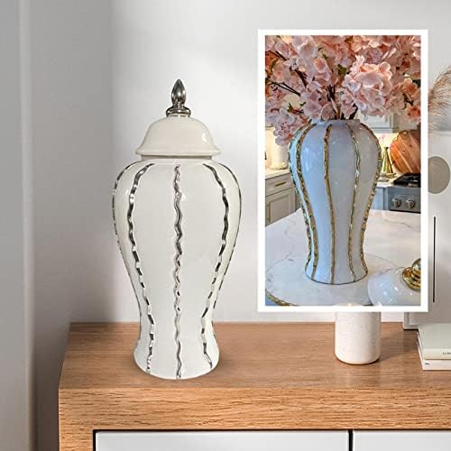 Leefasy White Porcelain Jarra de jarra de gengibre com tampa 27x60cm para estante de estante de escritório em casa Decoração da mesa