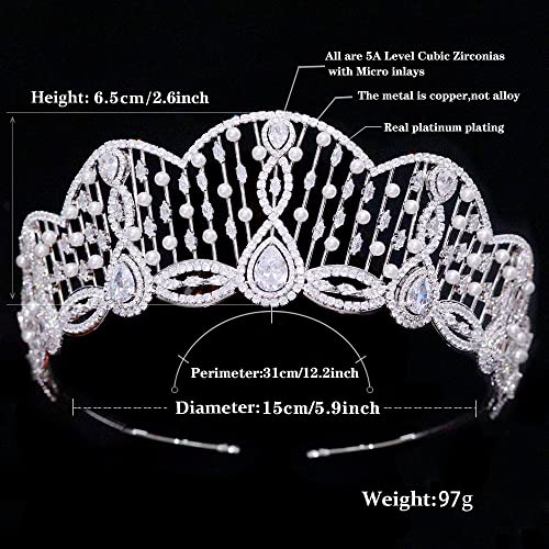 Jorsnovs Luxo Casamento de Zirconia Pérola de Luxo Tiara e Coroa para Mulheres Grandes Concursos Quinceanera Acessórios