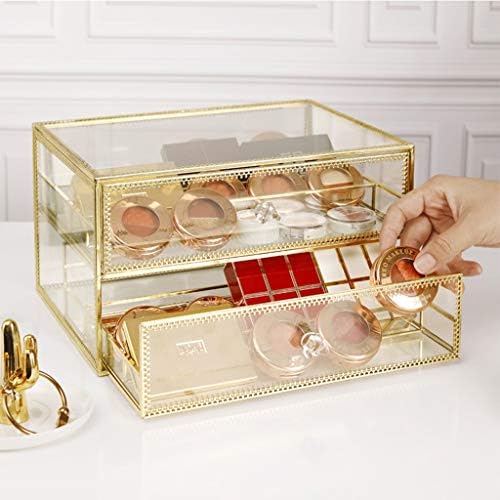 LZG Gold Cosmetics Storage Display Exiba, organizador de cosméticos transparente, armazenamento de maquiagem de vidro para