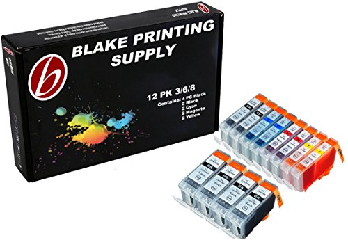 Blake Printing Supply 12 Pack compatível CLI 8, CLI-8, CLI8, PGI 5, PGI-5, PGI5 4 Big Black, 2 ciano, 2 magenta, 2 amarelo, 2 preto pequeno para uso com pixma IP3300, IP3500, IP4200, IP4200X, , IP4300, IP4500, IP5200, IP5200R, IP5300, IX4000, IX5000, MX700, MX850, PRO9000, PRO9000 MARC II, IP6600D,