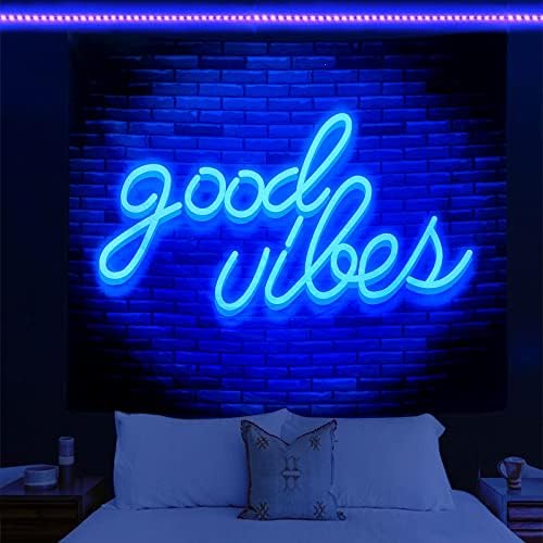 Larsweryar Blacklight Blue Neon Sign Light Tapestry UV Reativo Good Vibes Somente palavra de tapeçarias legal Light