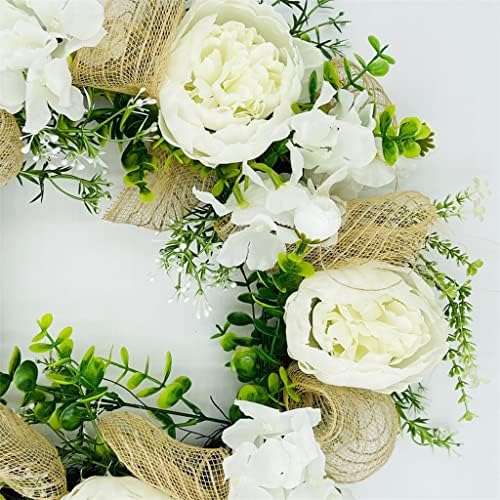 Dloett 45cm White Hydrangea Greath Door Soliving Simulation Garland for Home Garden