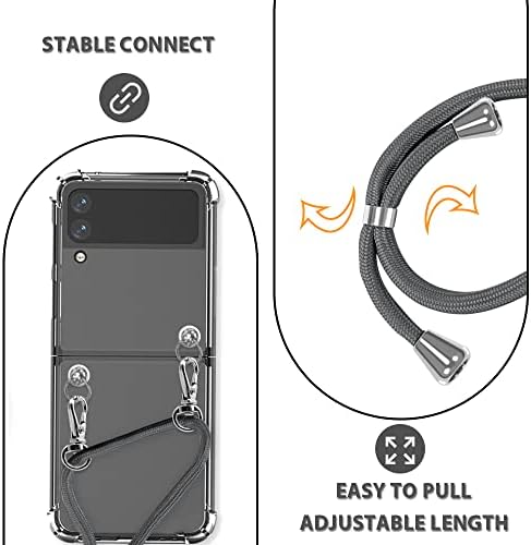 Yespure projetado para Galaxy Z Flip 3 Caspo claro com alça de cordão ajustável, capa de choque anti -amarelo transparente