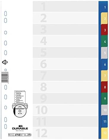 Arquivo de índice numérico durável 675627 com guias de cor 1-31 e cores de soco de furos universais