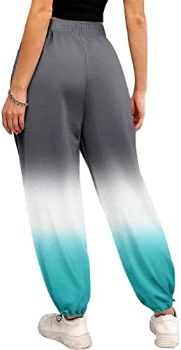 Calça de moletom da cintura alta feminina Imprima perneiras de fundo com bolsos academia de calças de corredor atléticas