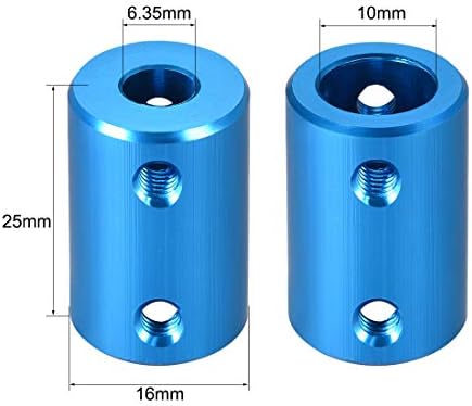 UXCELL 1/4 polegada a 10mm Bore Acoplamento rígido parafuso de fixação Liga de alumínio L25XD16, conector do acoplador de eixo para impressoras 3D, acessórios de motor, azul, 2pcs
