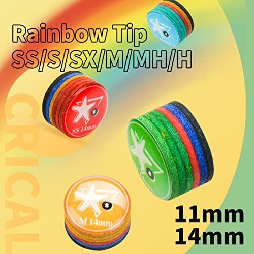 Rainbow Tip Billiards Pool de 5 peças CRICO Dica 11/14mm SS/S/SX/M/MH/H Multi-camadas