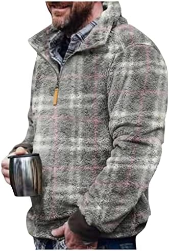 Pullover de suéter de lã xzhdd para masculino, botão frontal botão de lapela colarinho macio fofo boho xadrez jumper