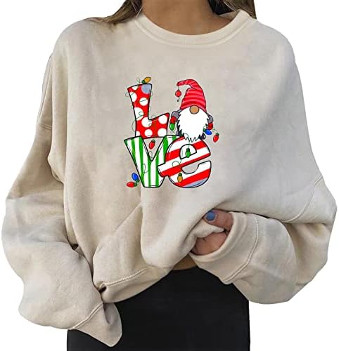 Sweater de Natal feminino Casual Casual Round Round Manga Longa Camisa Impressa Pullover Top Sweter Longo de Lão Longo