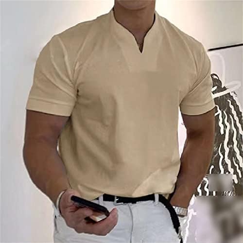 T-shirt de decote em V para fitness de coloração sólida casual de cor sólida