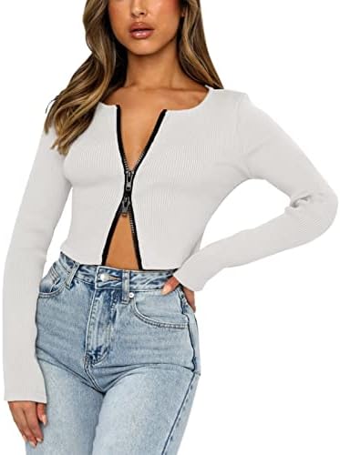 Tops para mulheres leves com zíper sexy com zíper com nervuras com estrondos sólido