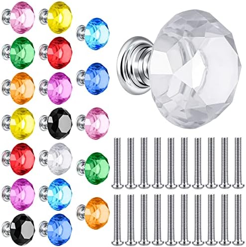 Qunclay 20 peças botões de armário de cristal 30 mm puxa botões coloridos botões de cristal maçanetas de forma de diamante para móveis para móveis banheiro de cozinha banheiro