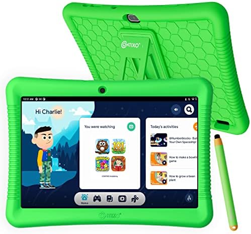 Contixo tablet Kids, tablet K102 para crianças e pacote de fones de ouvido KB-5 Kids, HD de 10 polegadas, 3-7 anos,