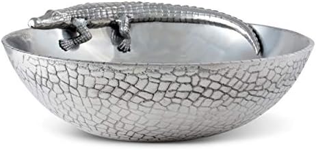 Arthur Court projeta o jacaré de alumínio do alumínio figural Salad Bowl de 12 polegadas de diâmetro de 3,5 polegadas de altura