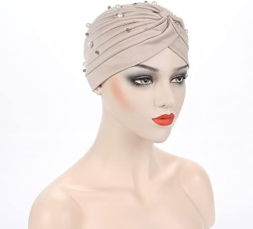 Chapéus de turbante fxhixiy para mulheres com miçangas pré -amarrado chapéus de quimiotera