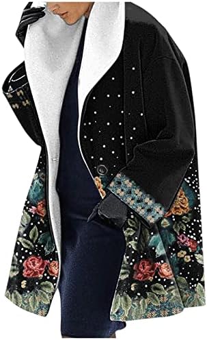 O sobretudo feminino espessou a estampa floral artística de botão de manga longa para baixo do cardigan lapela camisas de casaco de inverno fora