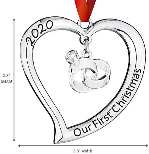 Klikel Nosso primeiro ornamento de Natal 2020 - Ring Heart Ornament - Primeiro Ornamento de Casado de Natal 2020 - Primeiro Ornamento