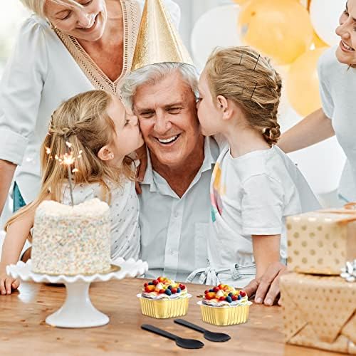 100 PCs Cupcake Liners com tampas de 5 onças de cozinha de alumínio mini -bolo panelas de cupcake de cupcake descartável com pão de plástico para sobremesa para festa de aniversário de casamento cozinha de aniversário