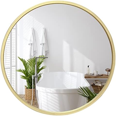 Espelho redondo de ouro emoldurado de 32 Americanflat 32 - espelho círculo para banheiro, quarto, entrada, sala de estar - espelho de moldura de ouro grande para decoração de parede