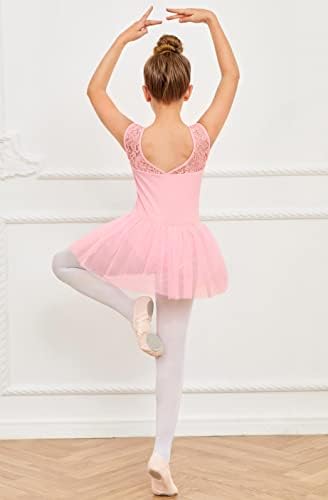 Coutgo Sparkly Bow Back Dance Leotard para meninas colletas brilhantes de balé roupas vestidas com tutu de 3 a 12 anos