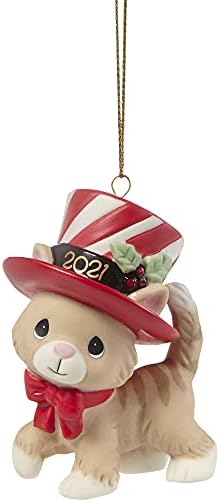 Momentos preciosos 211007 Desejamos a você um mew-y natal 2021 datado de porcelana bisque de gato ornnamen